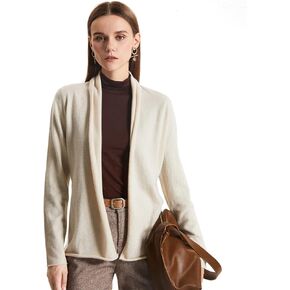 GreenMount Women's Cashmere Short Cardigan Long Sleeve Lightweight Recycled Cashmere Sweater for Women with Belt