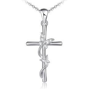 Distance Cross Necklace for Women 925 Sterling Silver Jewelry Pendant Necklace for Girls Mom Wife Gift for Mother's Day or Birthday