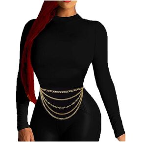 Women's Premium Hang Low Multi Link Chain 4 or 5 Layer Waist Chain Belt in Gold, Silver Tone
