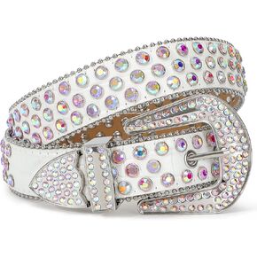 JASGOOD الرجال النساء حجر الراين حزام حزام جلد الغربية راعية البقر بلينغ الماس رصع حزام جلد لسراويل الجينز in Kuwait