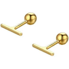 Sterling Silver Mini Bar Earrings for Women Girls 14K Gold Plated Minimalist Tiny Short Bars 20g Barbell 4mm Ball Stud Tragus Post Screw Back Hypoallergenic Dainty Jewelry