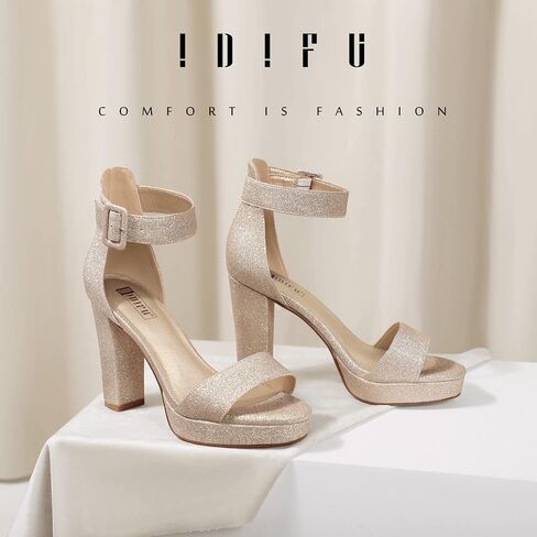 IDIFU Women's IN4 Platform Chunky High Heels | Ankle Strap Heeled Sandals Wedding Party Dress Shoes in Saudi Arabia