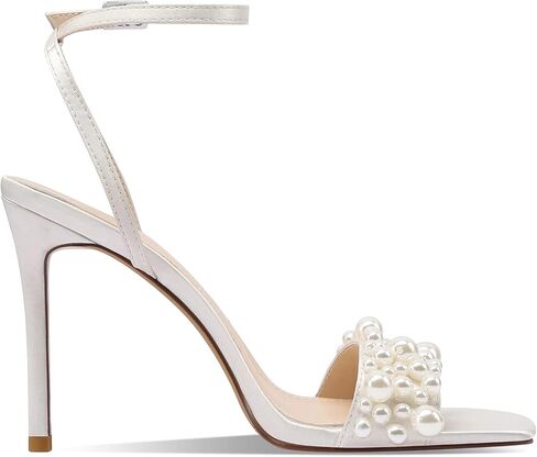 صنادل نسائية من amiuwen لؤلؤة الزفاف، حفلة موسيقية، حفلة، زفاف، حزام الكاحل، مقدمة مربعة مفتوحة، كعب 4 بوصات، مثير، أنيق، أنيق in Kuwait