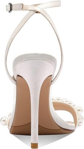 صنادل نسائية من amiuwen لؤلؤة الزفاف، حفلة موسيقية، حفلة، زفاف، حزام الكاحل، مقدمة مربعة مفتوحة، كعب 4 بوصات، مثير، أنيق، أنيق in Kuwait