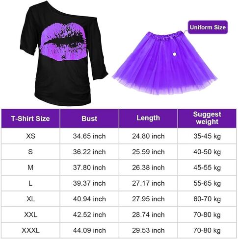 WILDPARTY 80s Outfit for Women Party Accessories, Lip Print T-shirt Tutu Fanny Pack 1980s Costume Neon Retro Theme Cosplay in Saudi Arabia