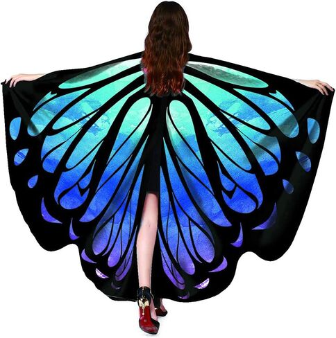 Halloween/Party Butterfly Wings Costumes for Women,Soft Fabric Butterfly Shawl Fairy Ladies Nymph Pixie Festival Rave Dress in Kuwait