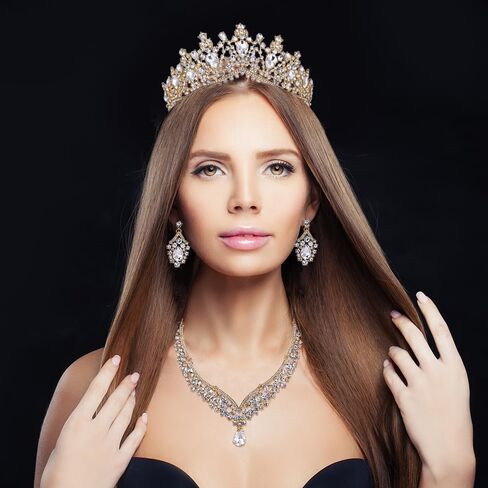 Kamirola Tiaras and Crowns for Women,Tiaras Earrings Necklace, Crystal Bridal Jewelry Set, Costume Party Halloween Prom Pageant Jewelry for Women Girls(TR22) in Kuwait