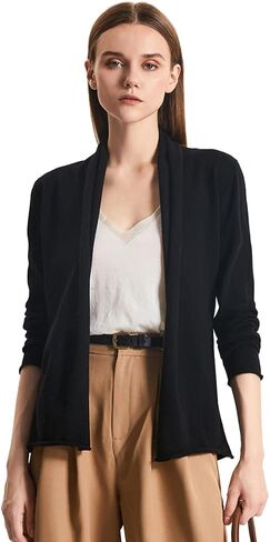 GreenMount Women's Cashmere Short Cardigan Long Sleeve Lightweight Recycled Cashmere Sweater for Women with Belt in Kuwait