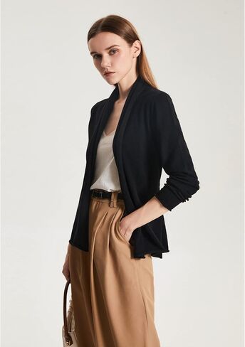 GreenMount Women's Cashmere Short Cardigan Long Sleeve Lightweight Recycled Cashmere Sweater for Women with Belt in Kuwait