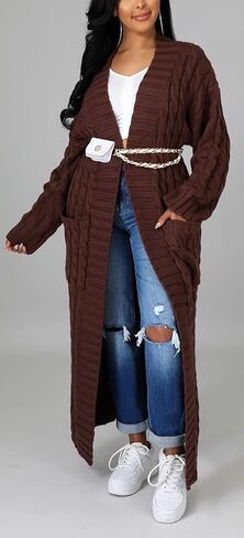 سترة نسائية طويلة الأكمام مفتوحة من الأمام من SHINFY سترة طويلة محبوكة غير رسمية معطف خارجي مع جيوب in Kuwait