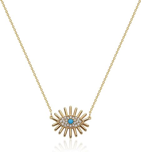 BENEIGE Evil Eye Necklace 14K Gold Plated Cute Dainty Cubic Zirconia Colored Eye Hamsa Pendant Choker Handmade Everyday Minimalist Jewelry for Women… in Kuwait