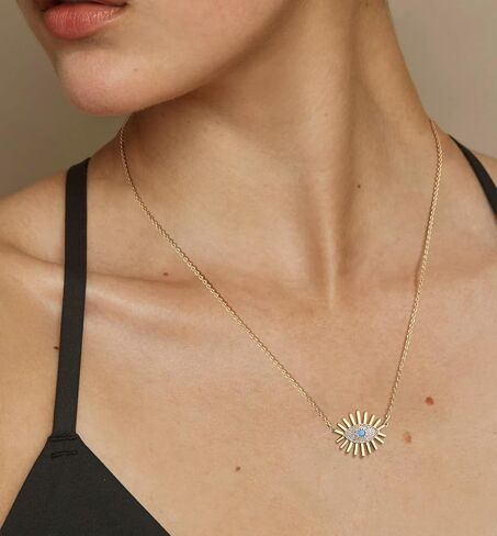 BENEIGE Evil Eye Necklace 14K Gold Plated Cute Dainty Cubic Zirconia Colored Eye Hamsa Pendant Choker Handmade Everyday Minimalist Jewelry for Women… in Kuwait