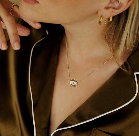 BENEIGE Evil Eye Necklace 14K Gold Plated Cute Dainty Cubic Zirconia Colored Eye Hamsa Pendant Choker Handmade Everyday Minimalist Jewelry for Women… in Kuwait
