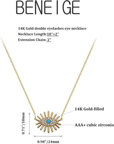 BENEIGE Evil Eye Necklace 14K Gold Plated Cute Dainty Cubic Zirconia Colored Eye Hamsa Pendant Choker Handmade Everyday Minimalist Jewelry for Women… in Kuwait