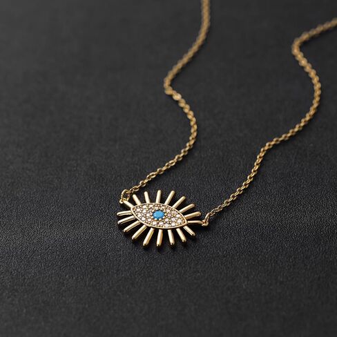 BENEIGE Evil Eye Necklace 14K Gold Plated Cute Dainty Cubic Zirconia Colored Eye Hamsa Pendant Choker Handmade Everyday Minimalist Jewelry for Women… in Kuwait