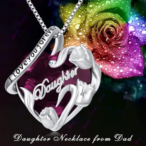 PROESS S925 قلادة من الفضة الاسترليني على شكل قلب ابنة من مجوهرات Dad Mom I Love You Forever in Kuwait