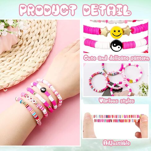 44 Pcs Heishi Preppy Bead Bracelets Colorful Clay Friendship Bracelet Y2K Stretch Beach Gold Bracelets for Women Girls in Kuwait
