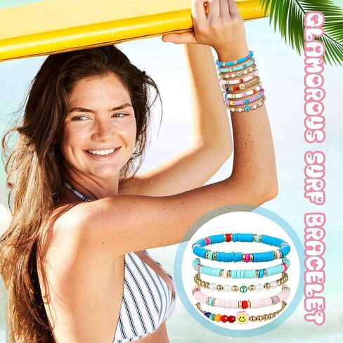 44 Pcs Heishi Preppy Bead Bracelets Colorful Clay Friendship Bracelet Y2K Stretch Beach Gold Bracelets for Women Girls in Kuwait