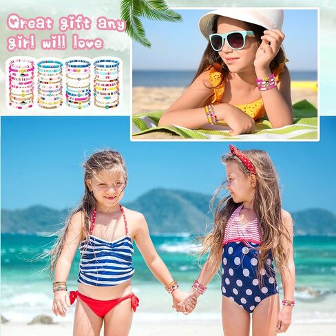 44 Pcs Heishi Preppy Bead Bracelets Colorful Clay Friendship Bracelet Y2K Stretch Beach Gold Bracelets for Women Girls in Kuwait