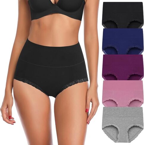 ملابس داخلية نسائية قطنية من UMMISS، سراويل داخلية عالية الخصر للتحكم في البطن، ناعمة ومسامية، بدون سراويل داخلية للسيدات، عبوات متعددة in Kuwait