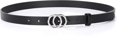 SANSTHS Double Ring Leather Belts for Women O-Style Gold Buckle Skinny Dress Belt 0.86 inch Width for Jeans Pants in Saudi Arabia