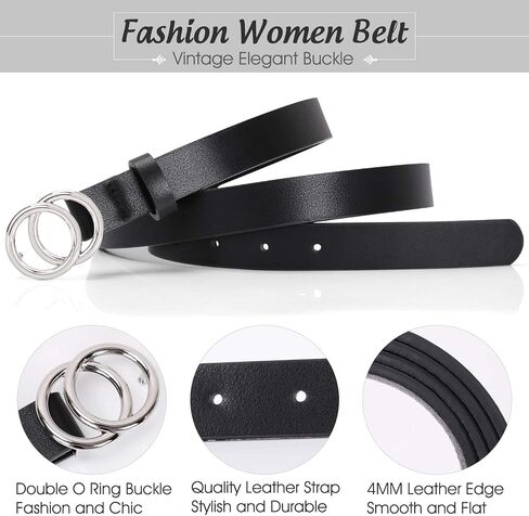 SANSTHS Double Ring Leather Belts for Women O-Style Gold Buckle Skinny Dress Belt 0.86 inch Width for Jeans Pants in Saudi Arabia