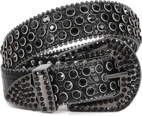 JASGOOD Men Women Rhinestone Belt Western Leather Belt Cowgirl Cowboy Bling Diamond Studded Leather Belt for Jeans Pants in Saudi Arabia