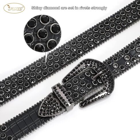 JASGOOD Men Women Rhinestone Belt Western Leather Belt Cowgirl Cowboy Bling Diamond Studded Leather Belt for Jeans Pants in Saudi Arabia