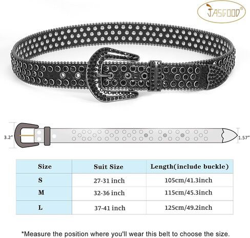 JASGOOD Men Women Rhinestone Belt Western Leather Belt Cowgirl Cowboy Bling Diamond Studded Leather Belt for Jeans Pants in Saudi Arabia