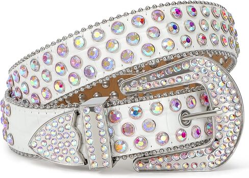 JASGOOD الرجال النساء حجر الراين حزام حزام جلد الغربية راعية البقر بلينغ الماس رصع حزام جلد لسراويل الجينز in Kuwait