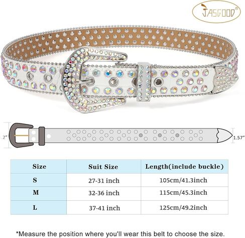 JASGOOD الرجال النساء حجر الراين حزام حزام جلد الغربية راعية البقر بلينغ الماس رصع حزام جلد لسراويل الجينز in Kuwait