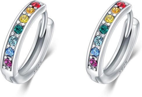 AOBOCO S925 Sterling Silver Birthstone Huggie Small Hoop Earrings for Women Girls Teens, Made with Cubic Zirconia and Austrian Crystals in Kuwait