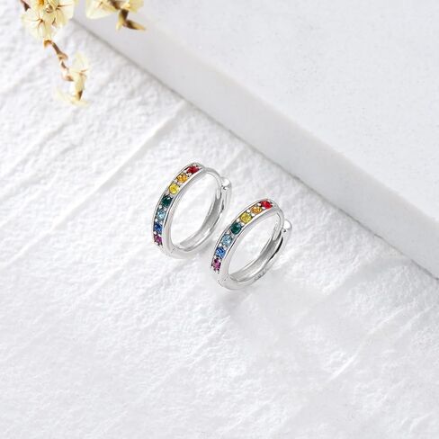 AOBOCO S925 Sterling Silver Birthstone Huggie Small Hoop Earrings for Women Girls Teens, Made with Cubic Zirconia and Austrian Crystals in Kuwait