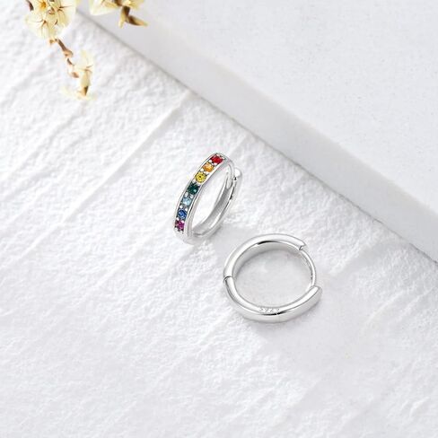 AOBOCO S925 Sterling Silver Birthstone Huggie Small Hoop Earrings for Women Girls Teens, Made with Cubic Zirconia and Austrian Crystals in Kuwait
