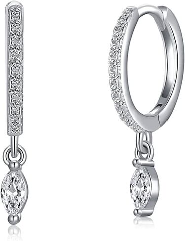 Dainty Huggie Hoop Earrings with Dangle for Women Girls, 925 Sterling Silver Small Huggie Earring with Drop Charm for Everyday in Kuwait