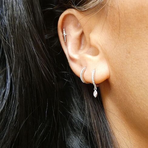 Dainty Huggie Hoop Earrings with Dangle for Women Girls, 925 Sterling Silver Small Huggie Earring with Drop Charm for Everyday in Kuwait
