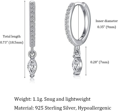 Dainty Huggie Hoop Earrings with Dangle for Women Girls, 925 Sterling Silver Small Huggie Earring with Drop Charm for Everyday in Kuwait
