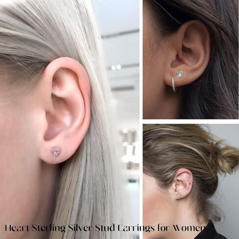 GUROTD 6 أزواج من الأقراط الفضية الاسترلينية للنساء والفتيات 925 أقراط فضية صغيرة على شكل زهرة قلب على شكل فراشة أقراط هيبوالرجينيك مكعب زركونيا الماس مجموعة أقراط مرصعة in Kuwait