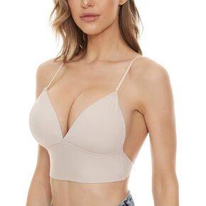 Women's Low Back Bra Wire-Free U-Shaped Backless Bra Convertible Spaghetti Strap Seamless Sleeping Bralette