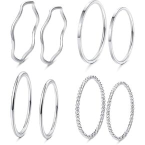 LOYALLOOK 8-14Pcs 1mm Stainless Steel Women's Plain Band Knuckle Stacking Midi Rings Comfort Fit Silver/Gold/Rose Tone