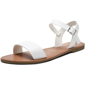 صندل مسطح نسائي من SANDALUP مصنوع من الجلد الصناعي الناعم مفتوح عند الأصابع وإبزيم بشريط للكاحل