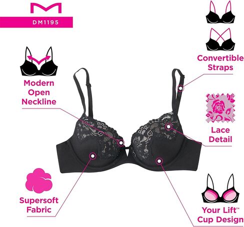 حمالة صدر نسائية من Maidenform Comfort Devotion Your Lift Underwire مع حواف من الدانتيل، وأشرطة قابلة للتحويل in Kuwait