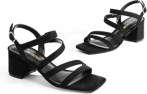 DREAM PAIRS Women's Strappy Chunky Heels Low Block Square Open Toe Sandals Dress Party Shoes in Kuwait