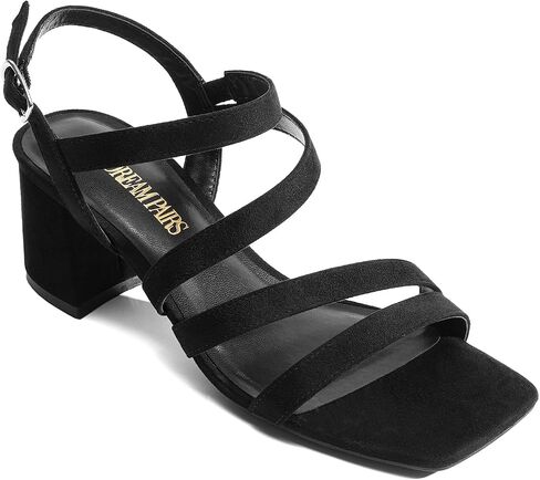 DREAM PAIRS Women's Strappy Chunky Heels Low Block Square Open Toe Sandals Dress Party Shoes in Kuwait