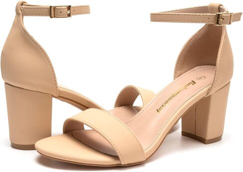 FUNKYMONKEY Women's Chunky High Heels Sandals | Two Strap Open Toe Ankle Strap Heeled Sandal,Party Wedding Strappy Buckle Sandals in Saudi Arabia