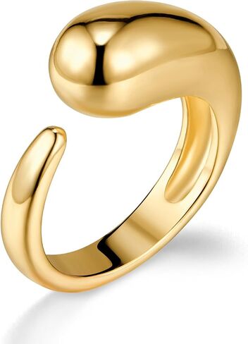 PNYFIL Gold Chunky Rings For Women, 18K Gold Rings for Women Non Tarnish, Chunky Teardrop Tarnish Free Gold Jewelry Thumb Mid Finger Statement Rings For Women Adjustable Ring Size 6/7/8/9 in Saudi Arabia