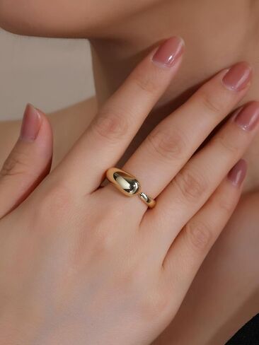 PNYFIL Gold Chunky Rings For Women, 18K Gold Rings for Women Non Tarnish, Chunky Teardrop Tarnish Free Gold Jewelry Thumb Mid Finger Statement Rings For Women Adjustable Ring Size 6/7/8/9 in Saudi Arabia