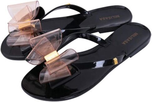 MIOKE Women's Bow Studded Jelly Flipflops Sandals Summer Slip On Comfort Flat Beach Jellies Thong Slipper in Kuwait