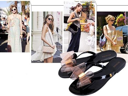 MIOKE Women's Bow Studded Jelly Flipflops Sandals Summer Slip On Comfort Flat Beach Jellies Thong Slipper in Kuwait