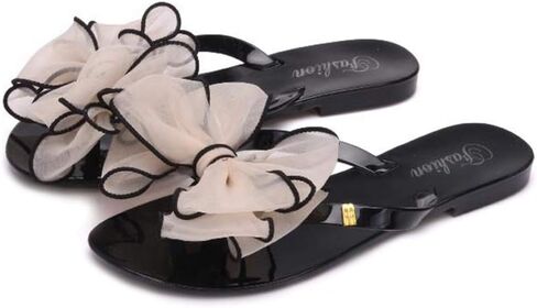 MIOKE Women's Bow Studded Jelly Flipflops Sandals Summer Slip On Comfort Flat Beach Jellies Thong Slipper in Kuwait